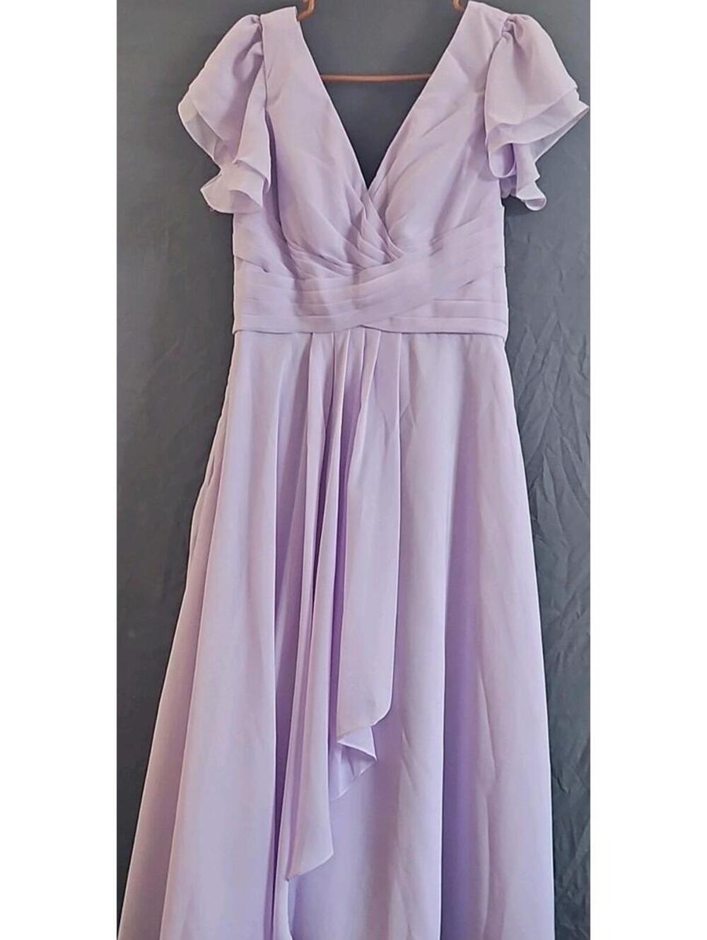 Weinaze Lavender Chiffon Short Sleeve Bridesmaid Dress Formal Gown Regular Size